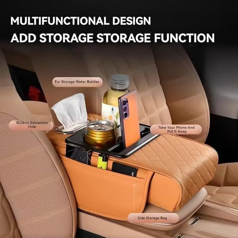 Image of Car Center Console Cover,Microfiber Leather Car Armrest Cover Cushion with 2 Storage Bags,Universal Car Armrest Storage Box Car Interior Accessories for Most Vehicles (Car Arm Rest Cushion(2))