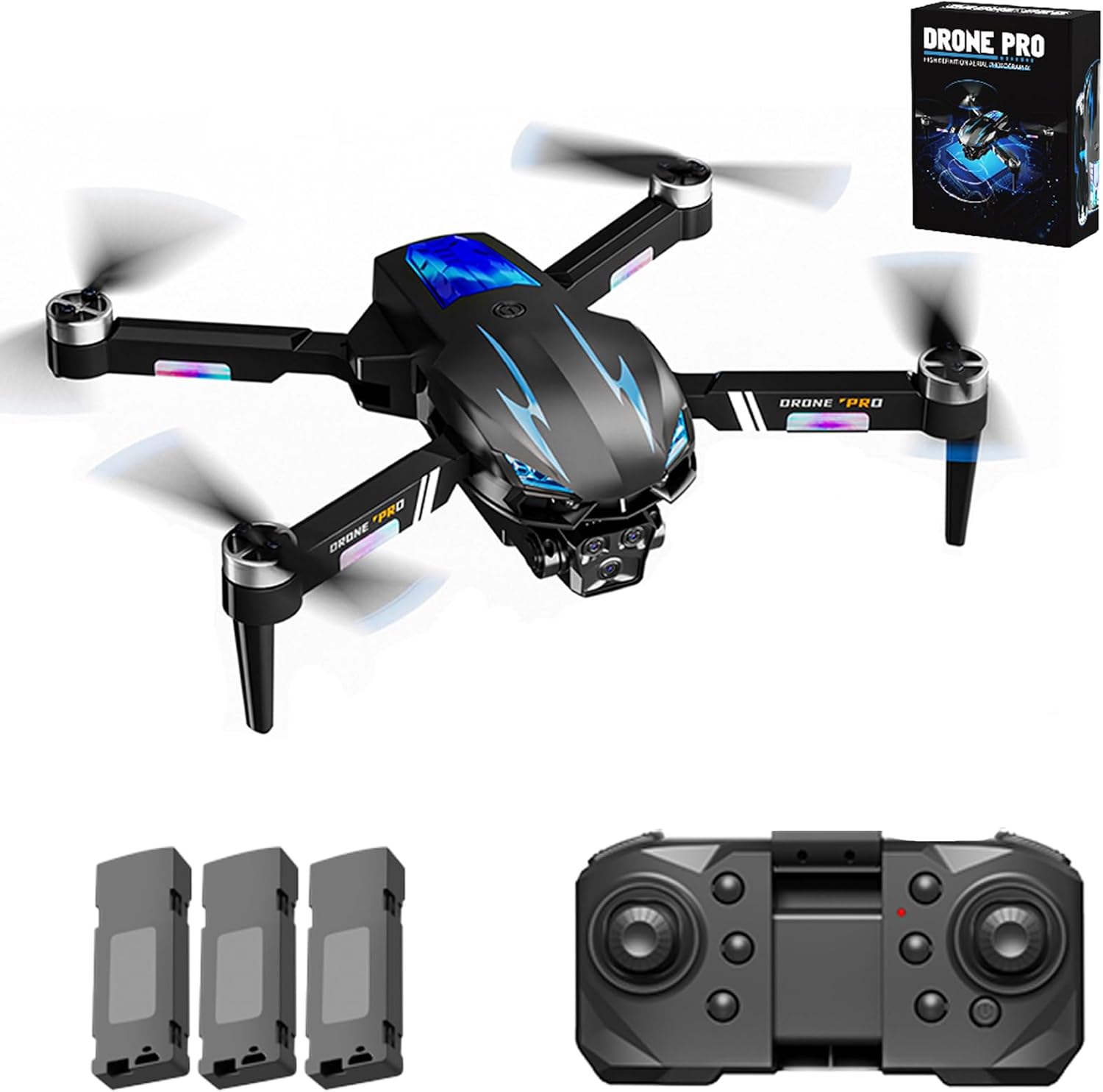 K706 Drone with Three Camera, 4K HD FPV Drone with Brushless Motor, 3 batteries, Waypoint Fly, Active Obstacle Avoidance, One Key Take Off/Landing.