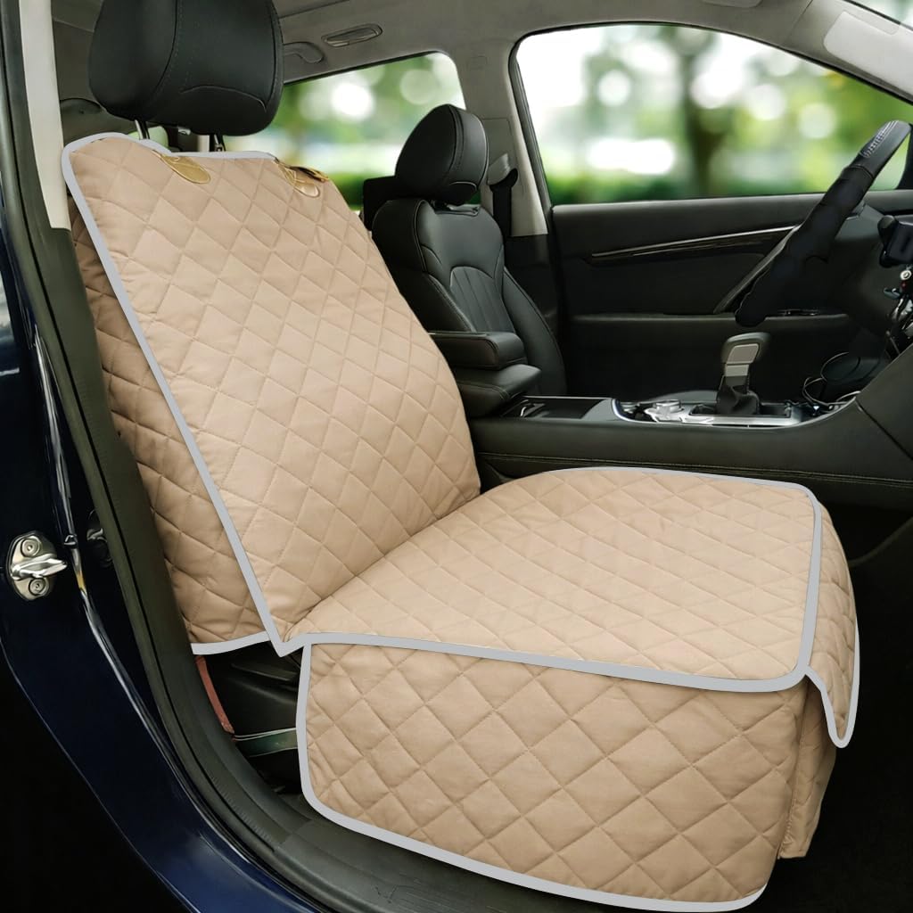 Bark Lover Deluxe Dog Seat Cover for Front Seat-More Durable Waterproof Front Seat Protector, High Heat Resistant and Nonslip Front Seat Cover for Dogs Kids, Universal Size (Warm Beige,1 Pack)