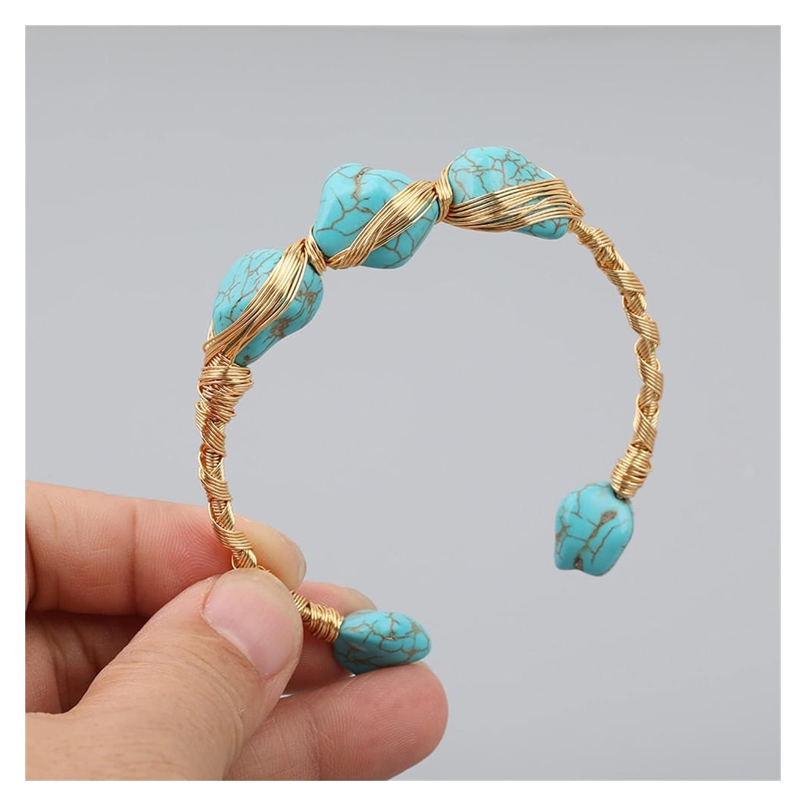 GXNRHG MOCHAMIK joyería Cuentas Gruesas de Turquesa Natural Puño Abierto de Oro para Mujer Cuentas de Perlas Barrocas Brazalete Abierto Pulseras de joyería (Color: D) Happy House