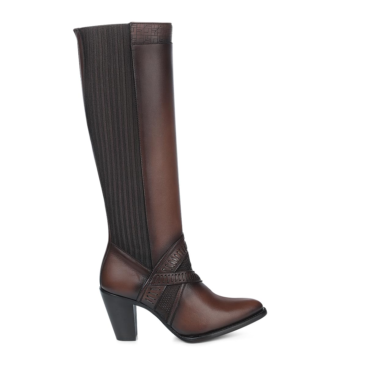 Cuadra Womens Knee-High Leather Boots with Stacked Heel 3F99RS Honey Brown