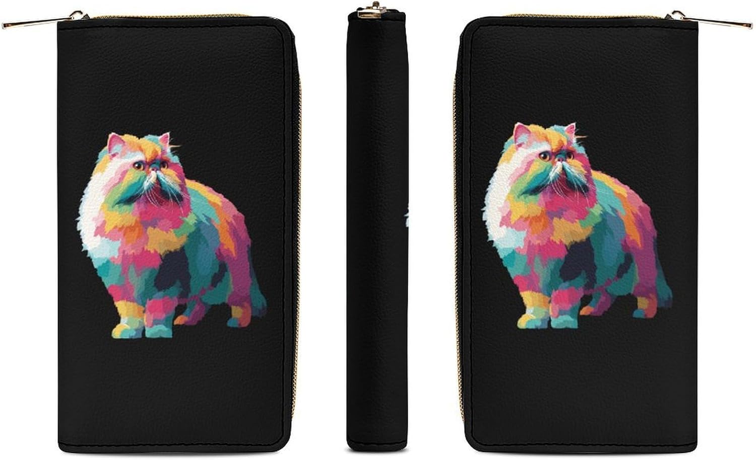 Colorful Pop Art Persian Cat Long Zippered Pouch for Men And Women Large Clutch Cash Wallet with Credit Card Slots