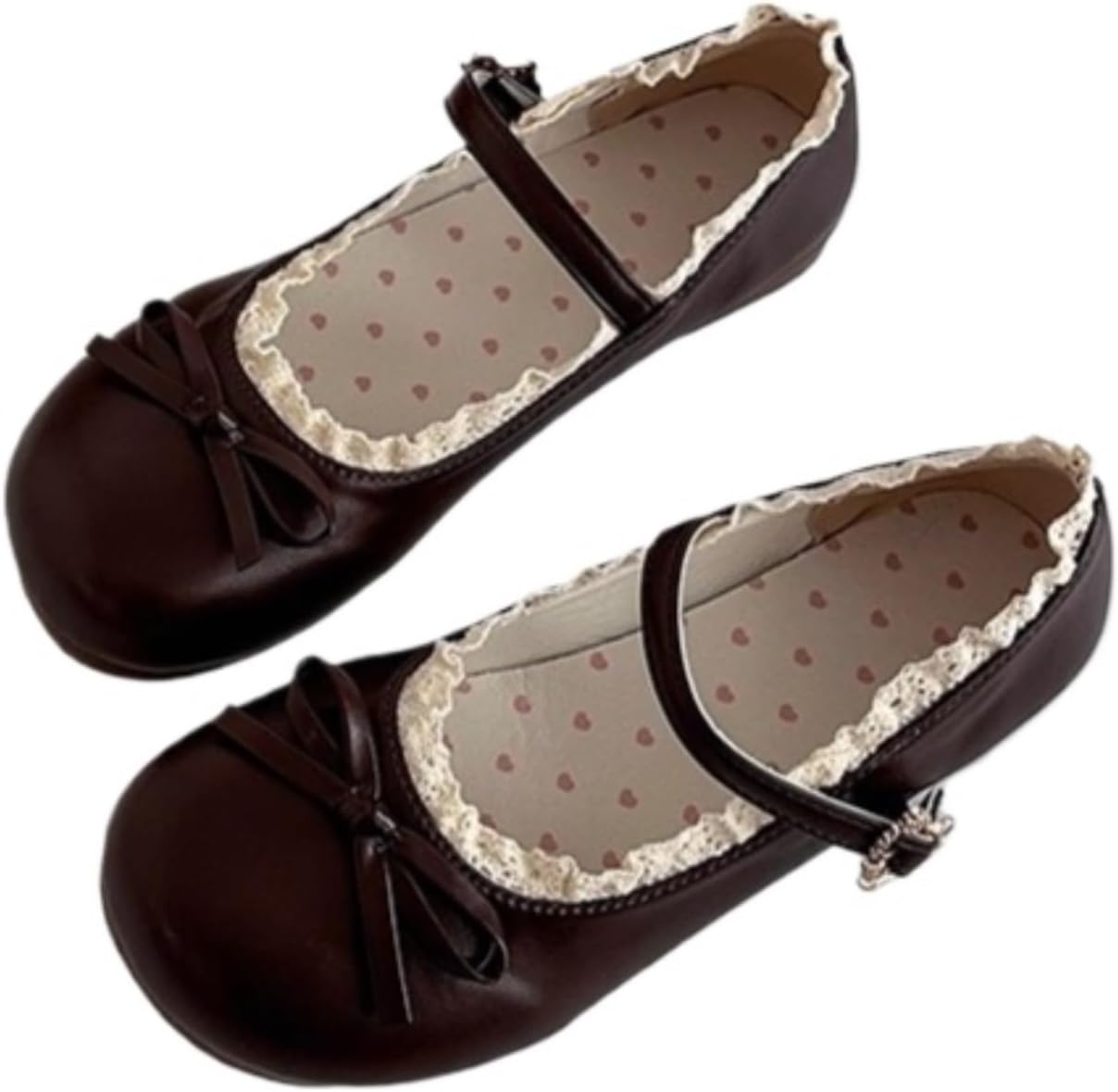 ZQW Cute Lolita Lace Mary Jane Shoes for Women Round Toe Bow Flats Sweet Kawaii Y2K Casual Walking Comfy Dressy Office