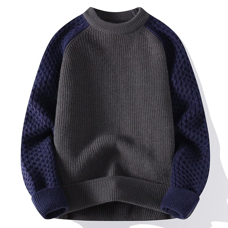 Men's Round Neck Sweater for Autumn and Winter,Loose Thick Casual Warm Knitted Sweater4