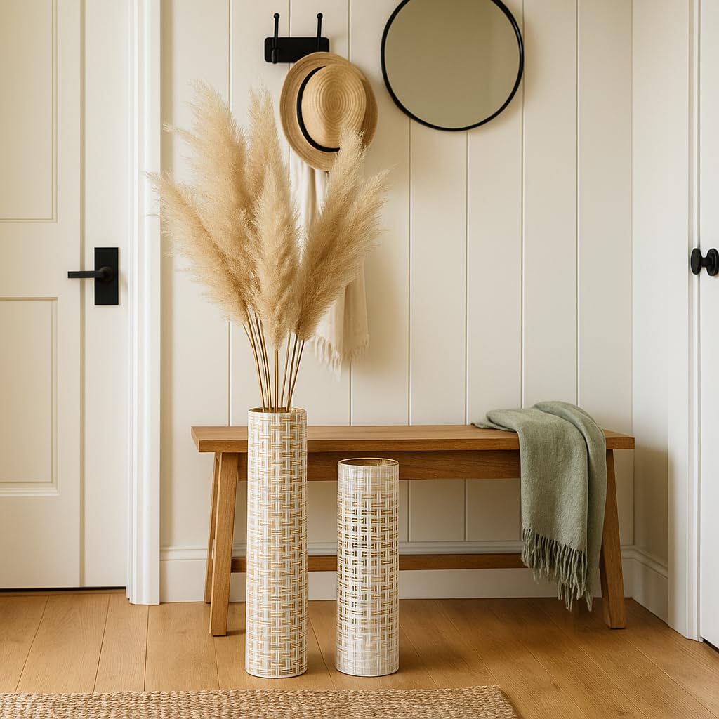 Leewadee Große Bodenvasen im 2er Set 60/47 cm - Hohe Metall Deko Vasen in Gold für Wohnzimmer Dekoration