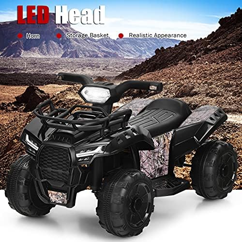 COSTWAY Kids Ride on ATV, 6V Battery Powered Quad Bike with LED Light, Horn & Music, Storage Box, Electric 4 Wheels Vehicle Toy Car for Boys Girls (Black)