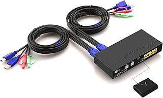 CKLau 4Kx2K Ultra HD 2 Port HDMI Cables KVM Switch Control 2 Computers/DVR/NVR with USB 2.0 Hub and Audio for Linux, Windows, Mac, Unix, Debian, Ubuntu, Fedora, Raspbian