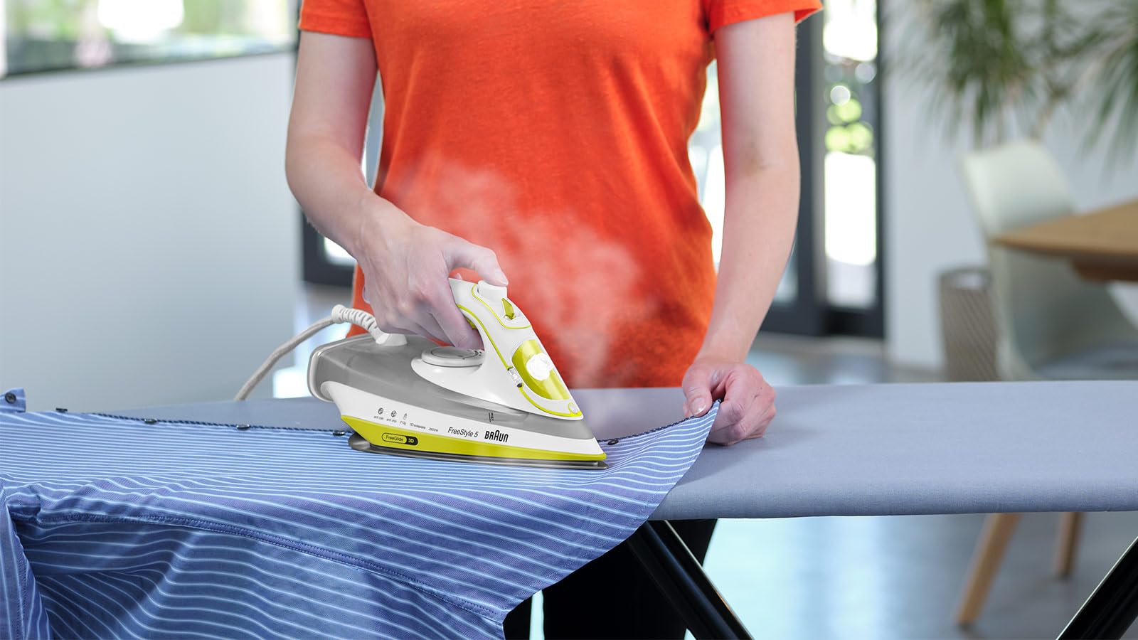 Braun FreeStyle 5 – Ferro da Stiro a Vapore con Piastra SuperCeramic, Vapore Potente, Antigoccia, Punta di Precisione, Stiratura Facile e Scorrevole, Giallo (SI5016YL)