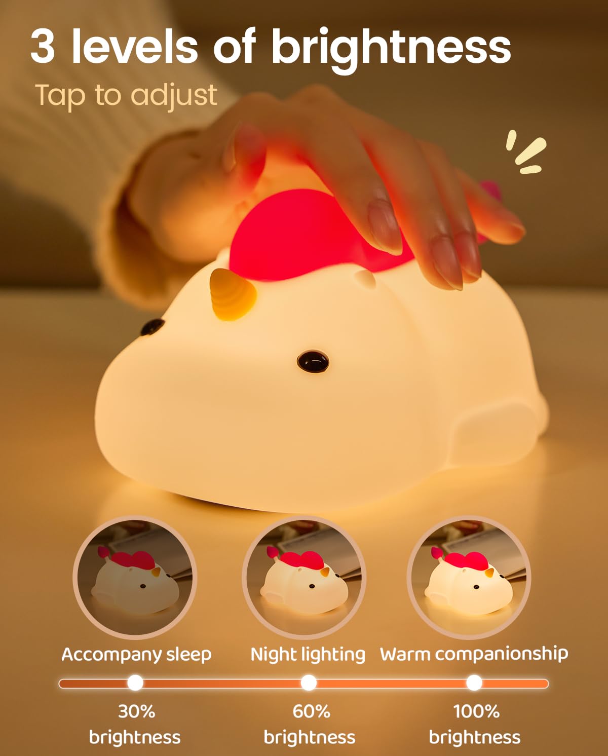 Unicorn Night Light for Kids Soft Silicone Tap Control Lamp with 30-Min Auto-Off Timer Rechargeable Portable LED Bedroom — view 2