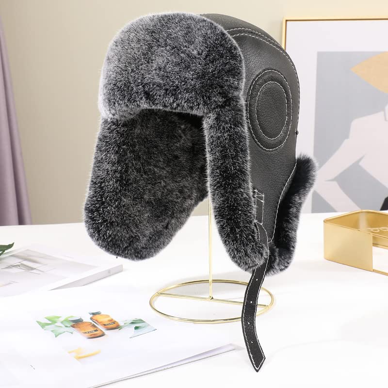 Gorro de Invierno Térmico Llegada de los hombres Sombreros de bombardero Invierno Hombre ruso Cálido Sombrero de cuero de piel de oveja real Hombre Gorras de piel real Sombrero de Aviador para Esquiar
