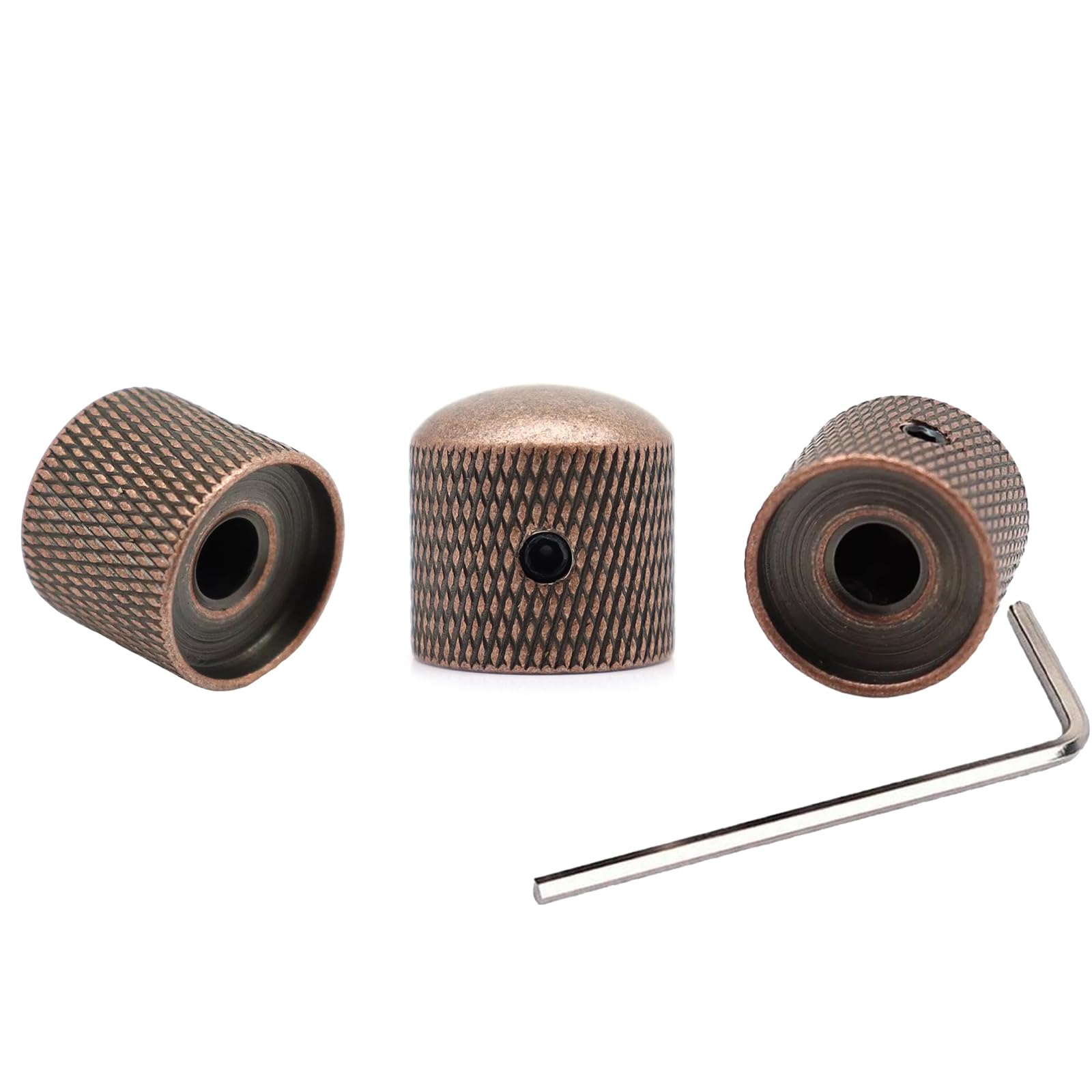 Gutahare Red Copper 3Pcs Dome Guitar Knobs Metal Volume Tone Speed Control Knobs For Fender Strat Telecaster Gibson Les Paul Guitar Bass Accessories (Red Copper)