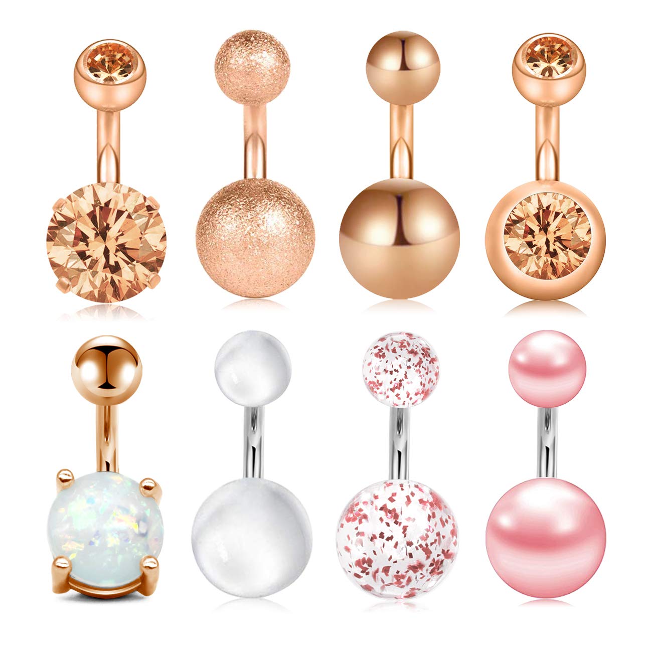 AceFun AceFun 6mm Corto Ombligo Anillos de acero Inoxidable Petite Ombligo Anillos para Mujeres niñas 14G perforación del Cuerpo