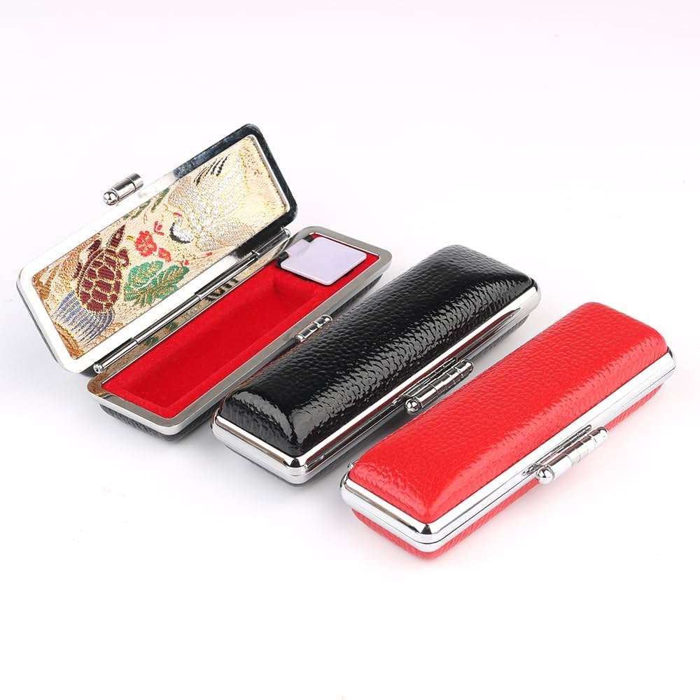 琥珀 （ こはく ）印鑑 3点セット 牛もみ皮ケース付き（ 鶴亀ケース赤 ） 琥珀 （ こはく ）印鑑 3点セット 牛もみ皮ケース付き（ 鶴亀