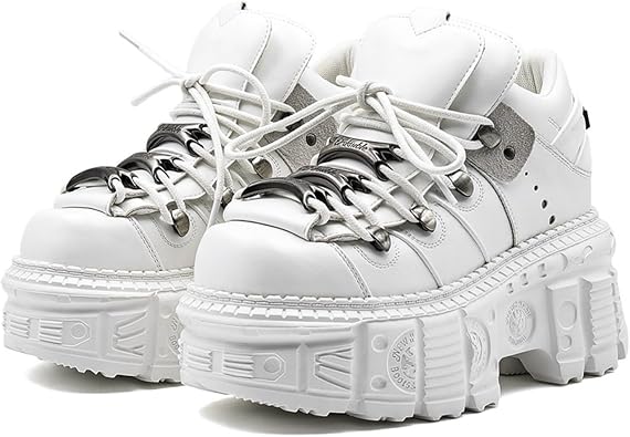Womens Gothic Platform Boots PU Leather Punk Motorcycle Shoes Metal Accents Chunky Sole Combat Boots