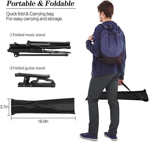 Miniatura 30 de DkOvn 1 paquete de soporte de música, con soporte de clip para partituras de música y bolsa de transporte 1 Paquete Negro