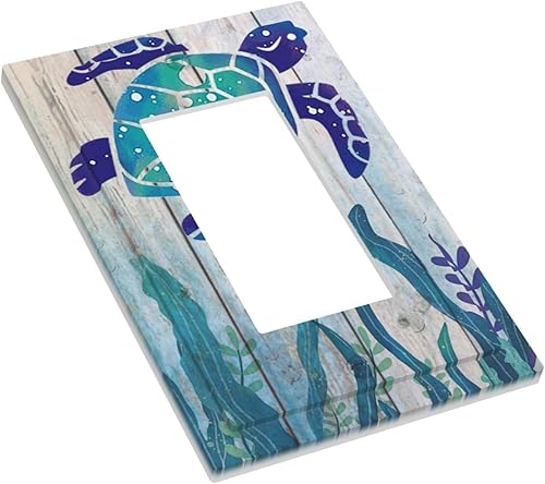 Miniatura 3 de Algas marinas sobre tablero de madera rústica, cubierta de interruptor de luz de 1 cuadrilla, dispositivo basculanteGfci, placa decorativa de pared,