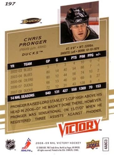 Miniatura 2 de 2008-09 Upper Deck Victory Hockey #197 Chris Pronger Anaheim Ducks Official NHL Trading Card (Stock Photo Shown, Near Mint or Better Condition)