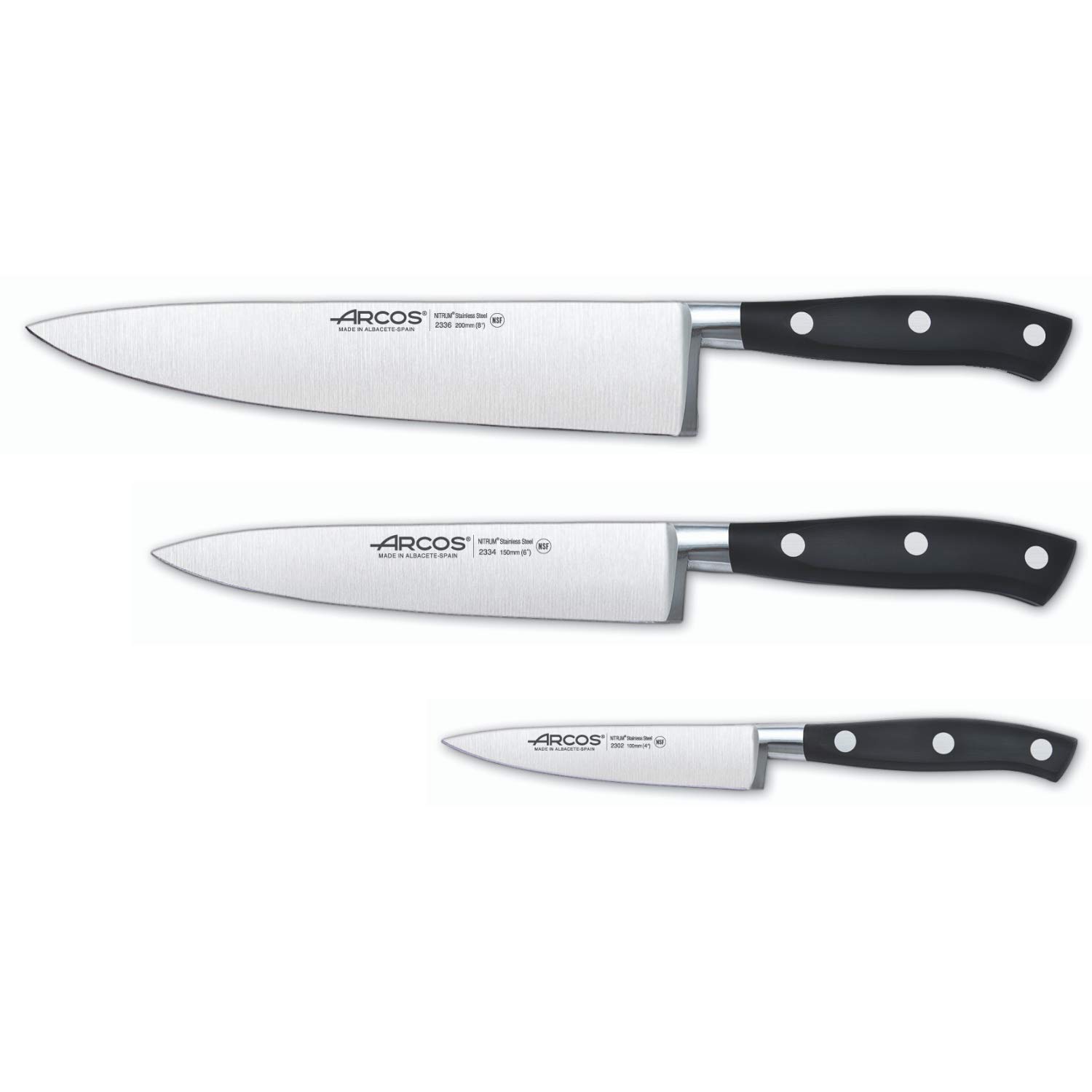 Arcos Serie Riviera, Coltello Santoku Coltello Giapponese, Acciaio Inossidabile Forgiato NITRUM 140 mm, Manico Polioxymetilene (POM), Colore Nero