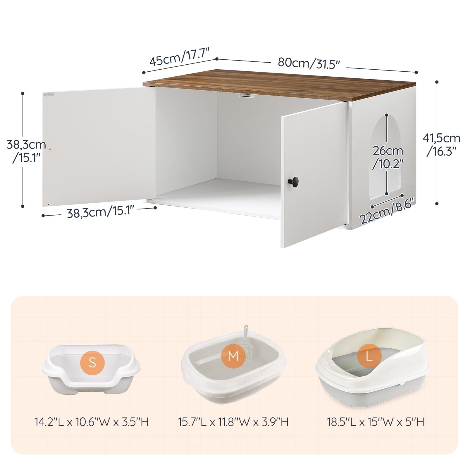 HOOBRO Katzenklo Schrank aus Spanplatte, Katzentoilette Schrank, versteckter Katzenkloschrank mit Seiteneingang, Haustiermöbel für den Innenbereich, Beistelltisch, Weiß und Walnuss EWH40MW01