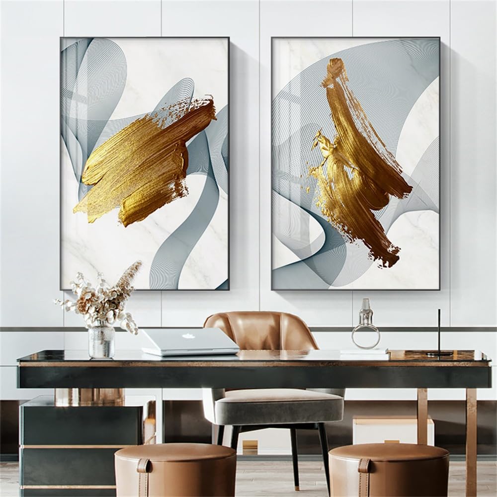 WUHBCZ Art Decor,Abstract Golden Paint Lines Wall Painting Modern Canvas Poster Print Nordic Wall Art Pictures for Living Room Bedroom Office Home Decor-30 * 50cm*2PCS (No Frame)