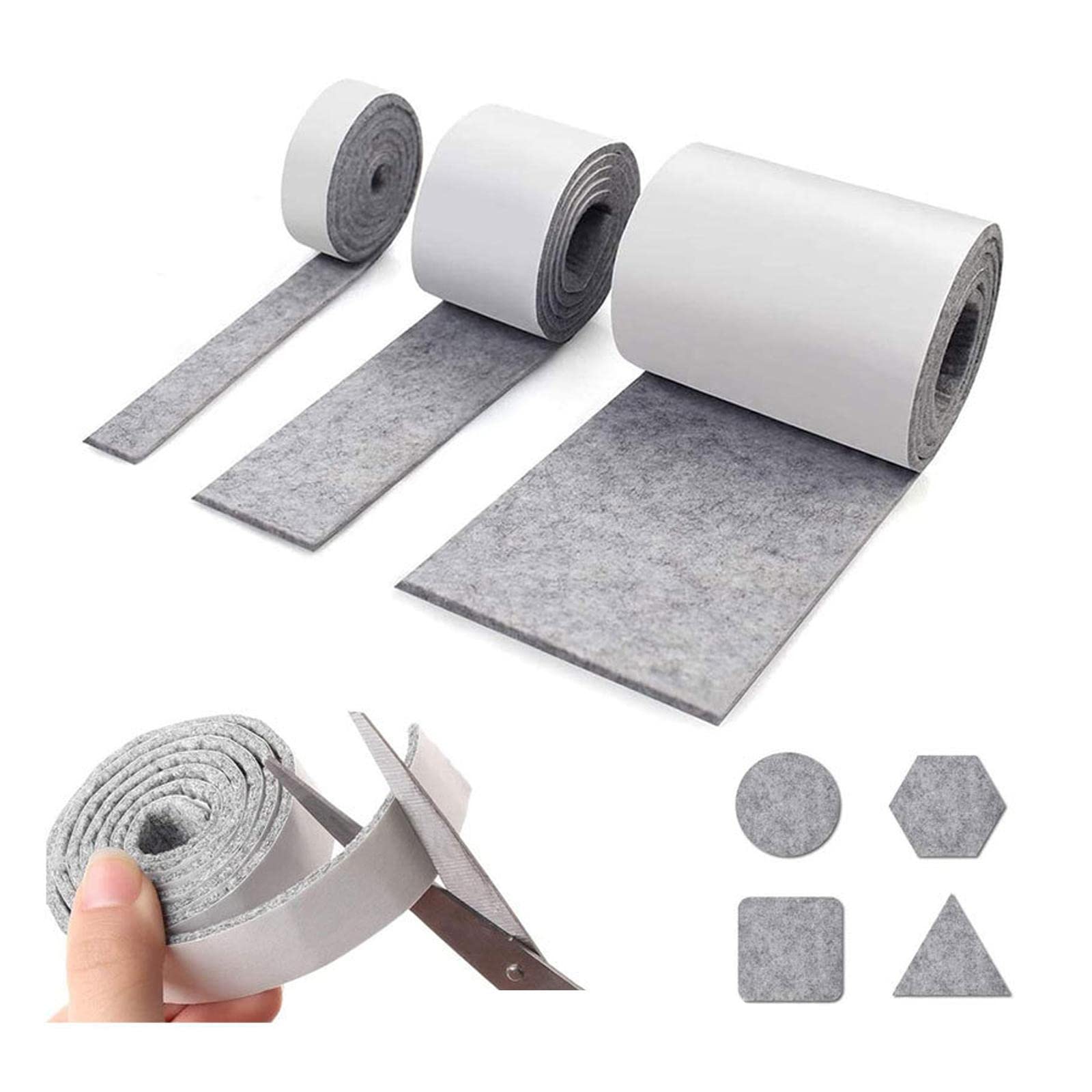 Juego de 5 rollos de fieltro autoadhesivos para superficies duras, tiras de fieltro resistentes, color gris claro