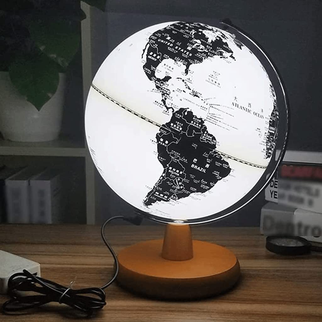 globus Elegante Klassieke Nieuwste Met Chroom Metalen Voet Stand Zwart-wit Globe Globe Verlichting Led Wereldbol Voor Home Office 9.8" jasne