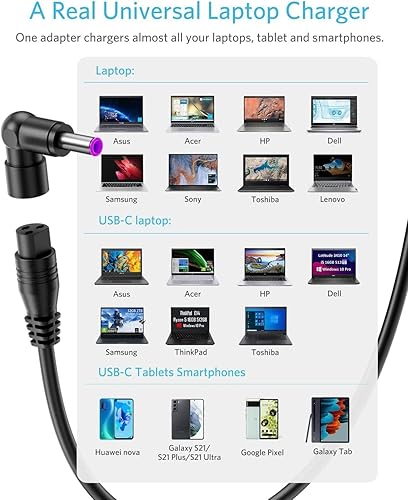 Miniatura 2 de Belker Cargador universal para laptop 90 W, adaptador de CA de repuesto para HP Dell Asus Lenovo Samsung Acer Google MacBook Pro Cargador de aire 90