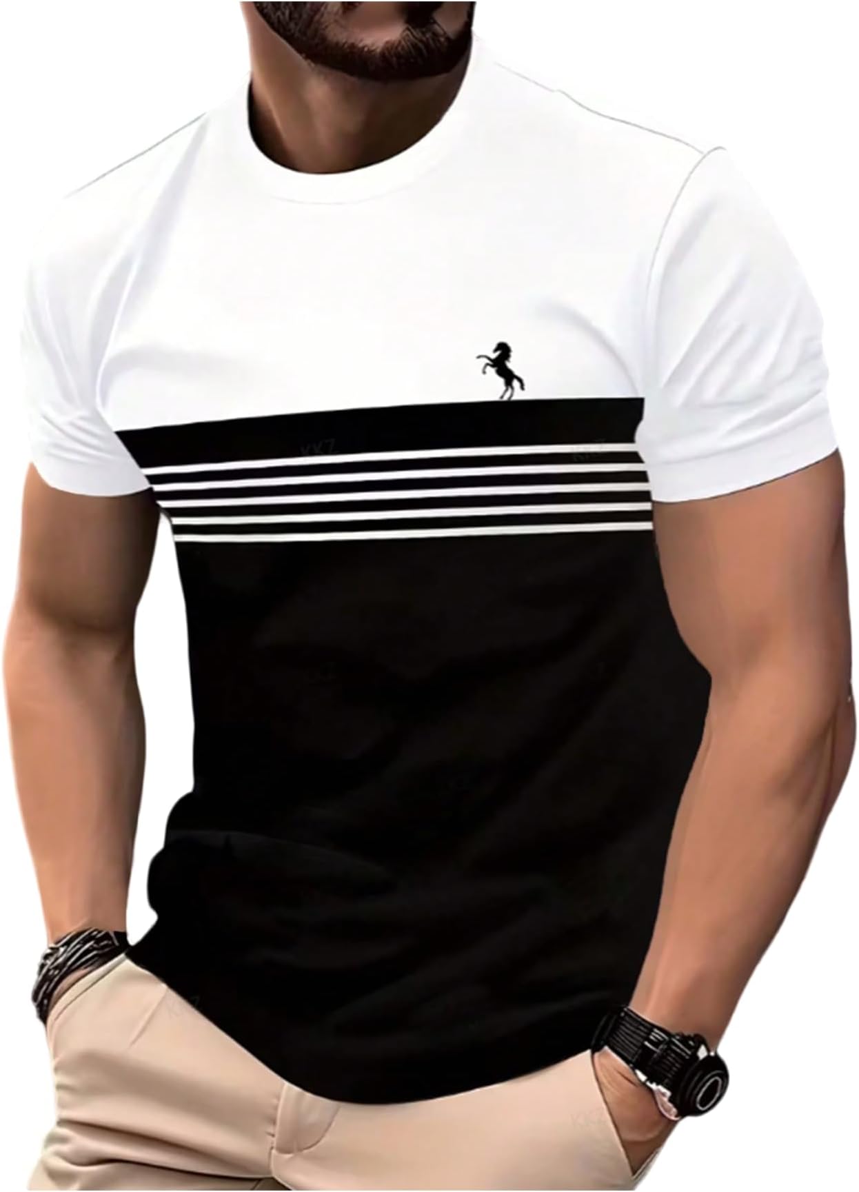Men's Classic Tees Short Sleeve Crew Neck T Shirts Summer Color Block Tops