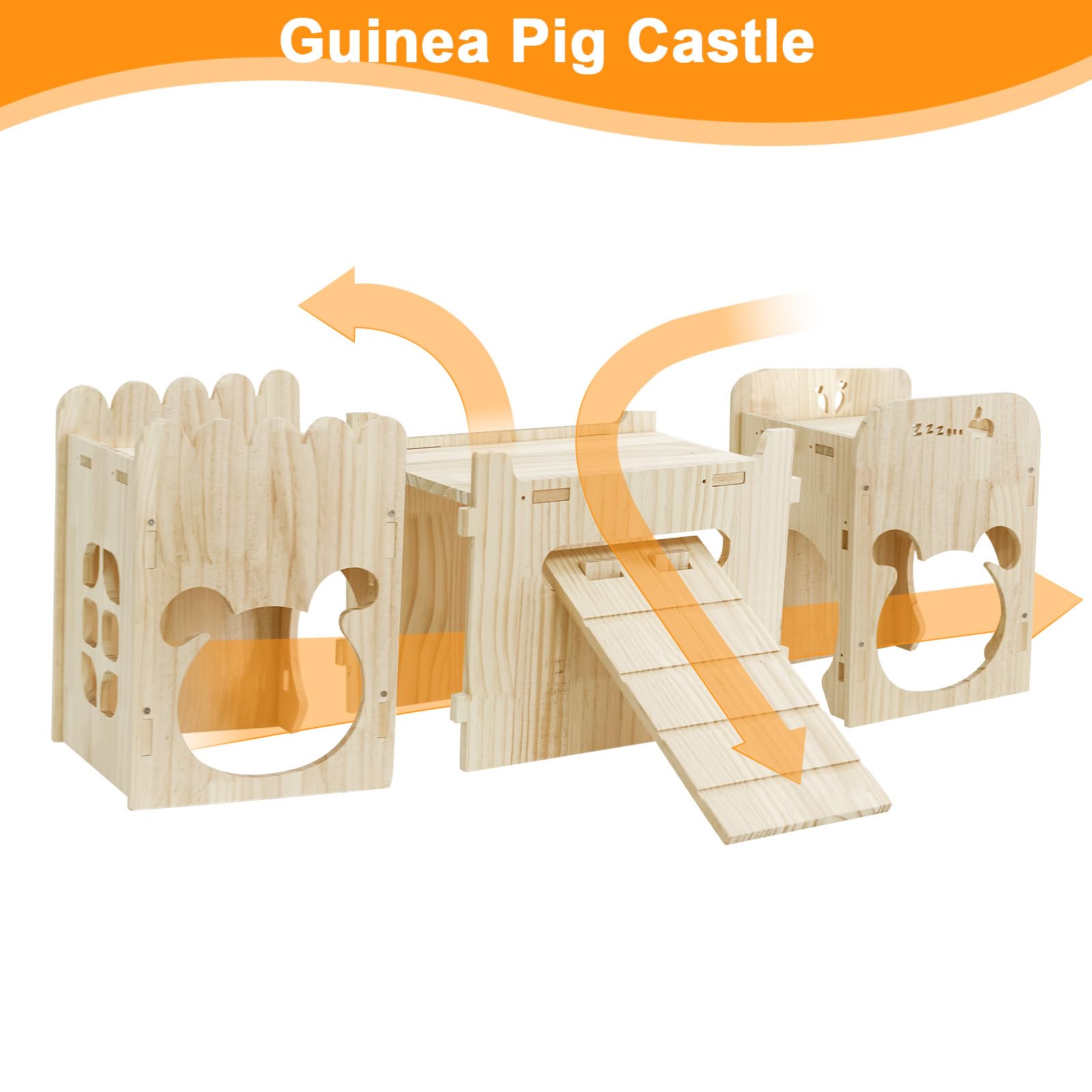 Castello per conigli in legno naturale, castello extra large per coniglio, porcellino d'India, cincillà, furetto, robusta casetta con scala