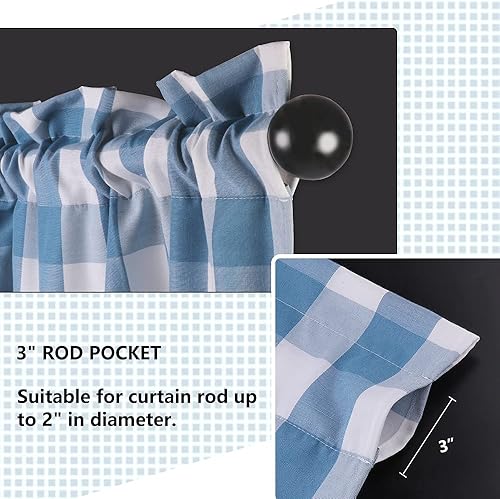 Miniatura 3 de SEEYE Cortinas de cocina de estilo rural de búfalo a cuadros, cenefas para ventanas, filtro de luz, bolsillo para barra, aislamiento térmico o