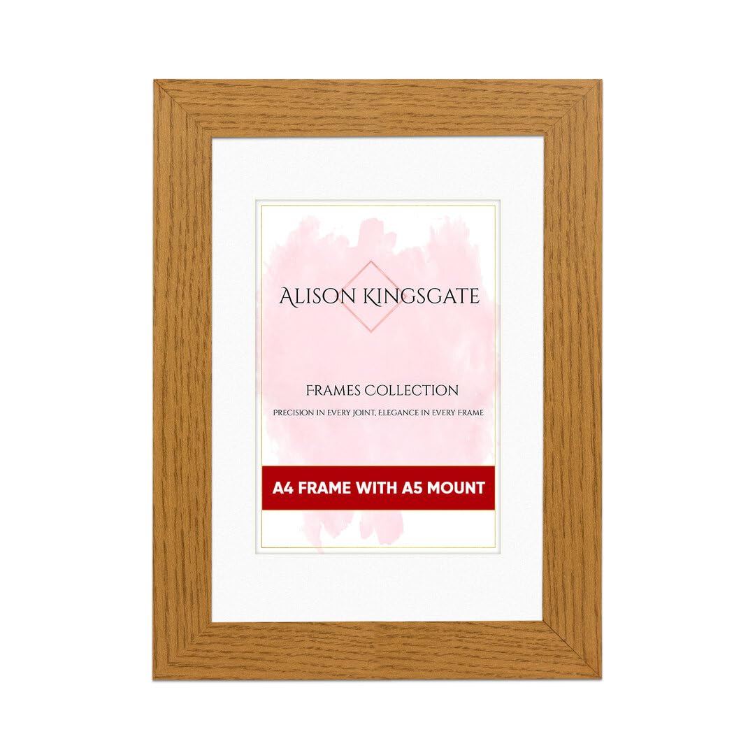 Alison Kingsgate A4 OAK Picture Frame with Mount for A5 Photos