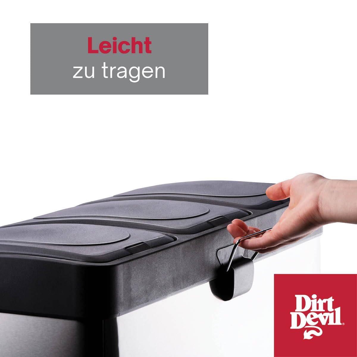 Dirt Devil Tretmülleimer 3 x 15L - Mülltrennsystem mit 3 Fächer - Abfalleimer Küche - Mülleimer mit Soft Close Deckel - 59 x 30 x 47.5 CM - Treteimer aus Edelstahl - Silber