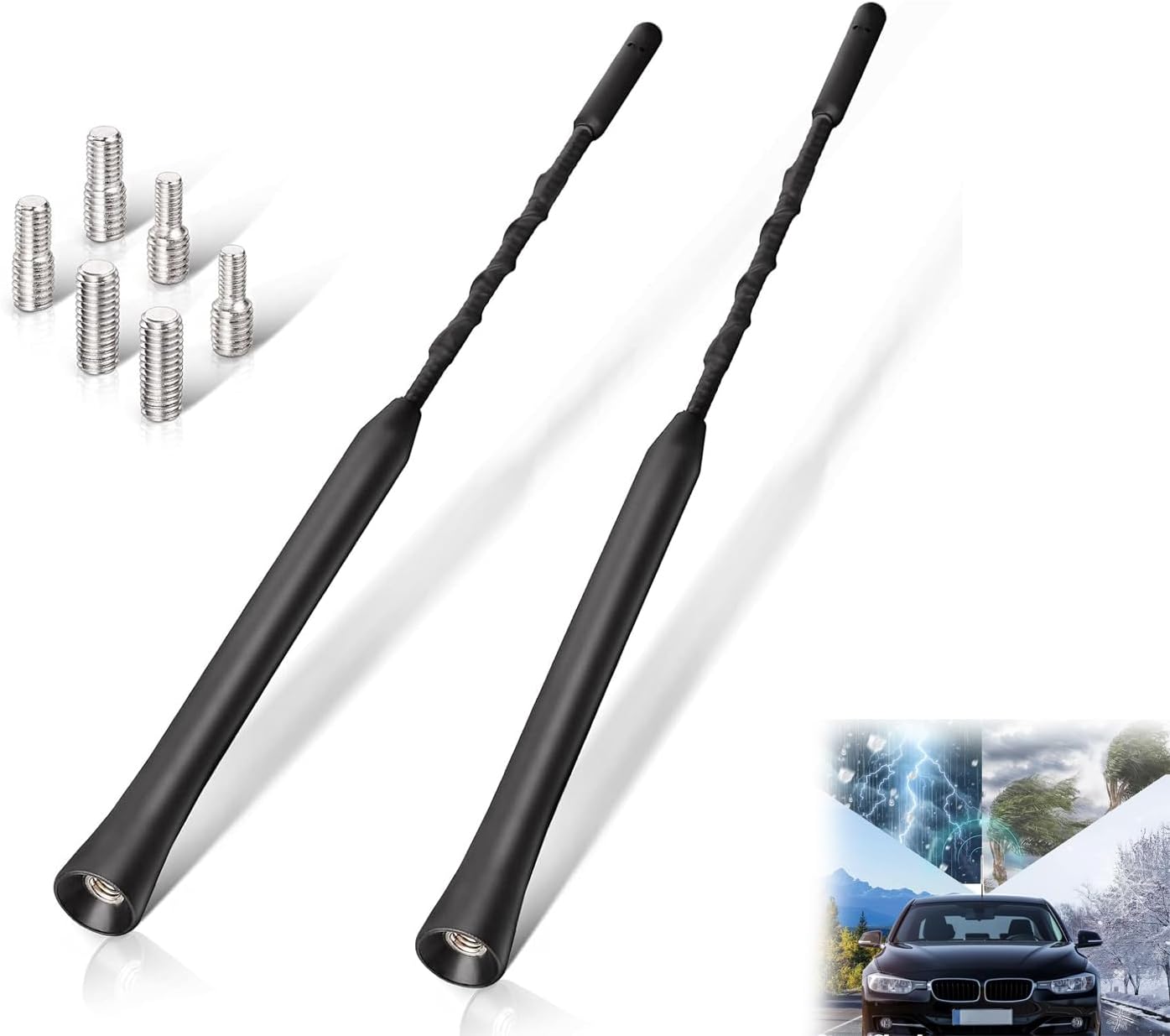 Joyzzz Car Aerial Antenna, 2 PCS Universal AM/FM/DAB Car Antenna Replacement, Radio Signal Booster, Roof Car Radio Aerial Mast Comes, FM Radio Antenna with Screws Thread Fittings with All Cars