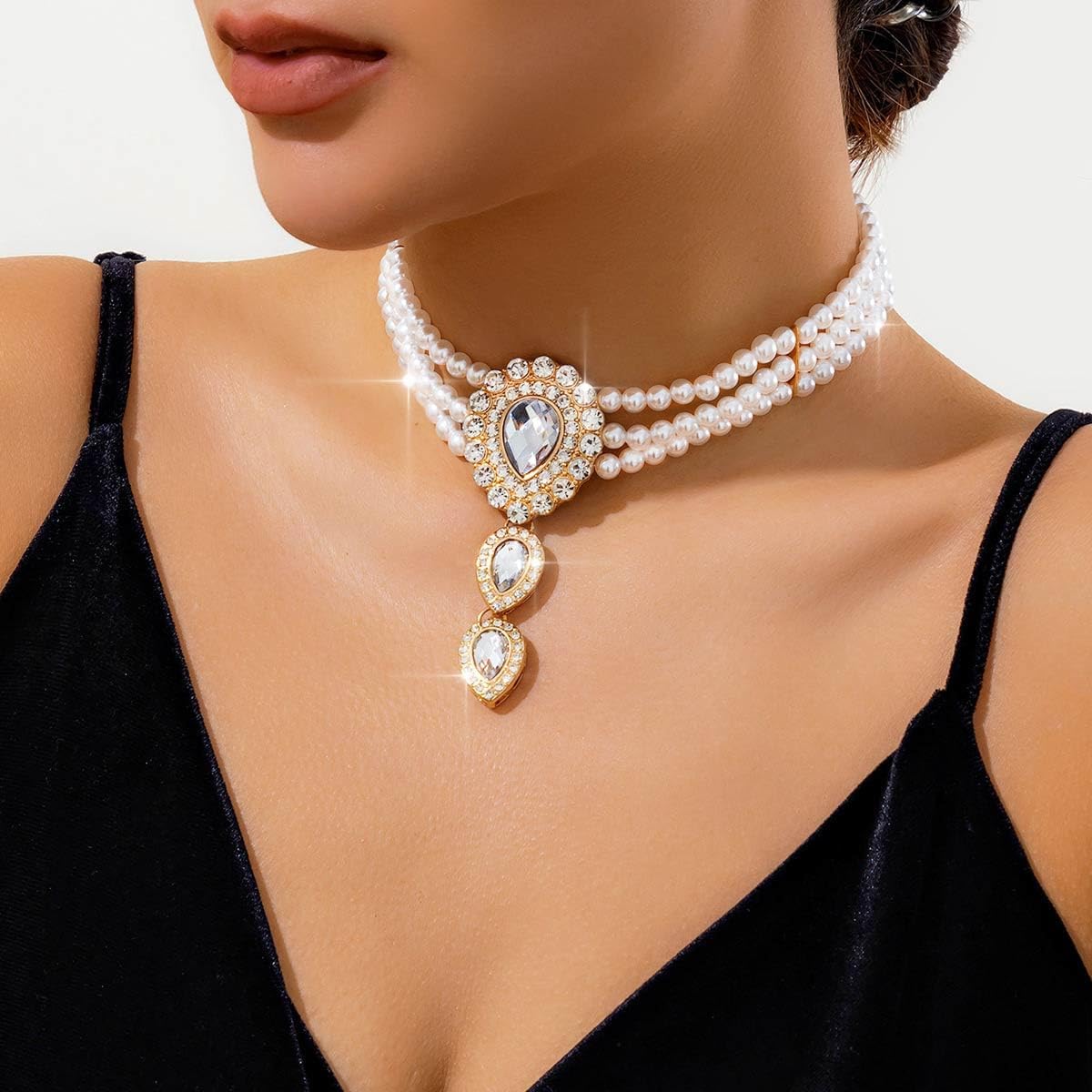 Brishow Pearl Choker Necklaces Set Green Crystal Bridal Jewelry Sets for Wedding Layered Pearl Costume Jewelry Bracelets Set for Women - Image 8