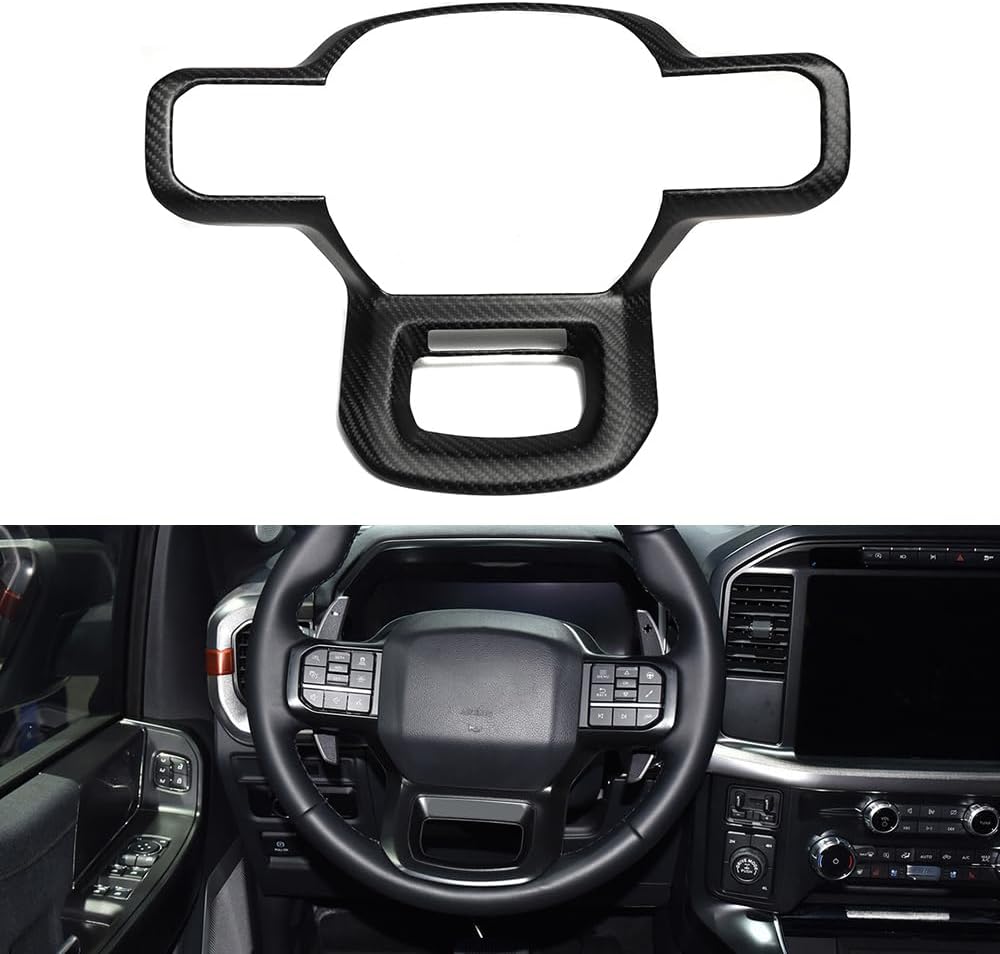 Dry Carbon Fiber Steering Wheel Trim for F150 F-150 Raptor R Tremor Limited Platinum King Ranch 2021 2022 2023 2024 2025 (Matte Carbon Fiber)