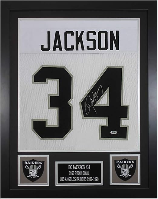 Bo Jackson Autographed White Oakland Jersey - Beautifully Matted and Framed - Hand Signed and Certified Authentic by Beckett