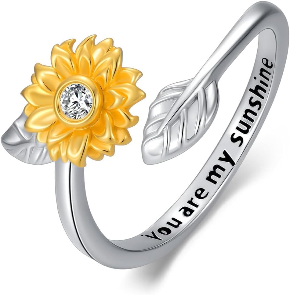 Diamond Sunflower Rings for Women 925 Sterling Silver Sunflower Ring You Are My Sunshine Statement Rings Fine Jewelry Gifts for Her