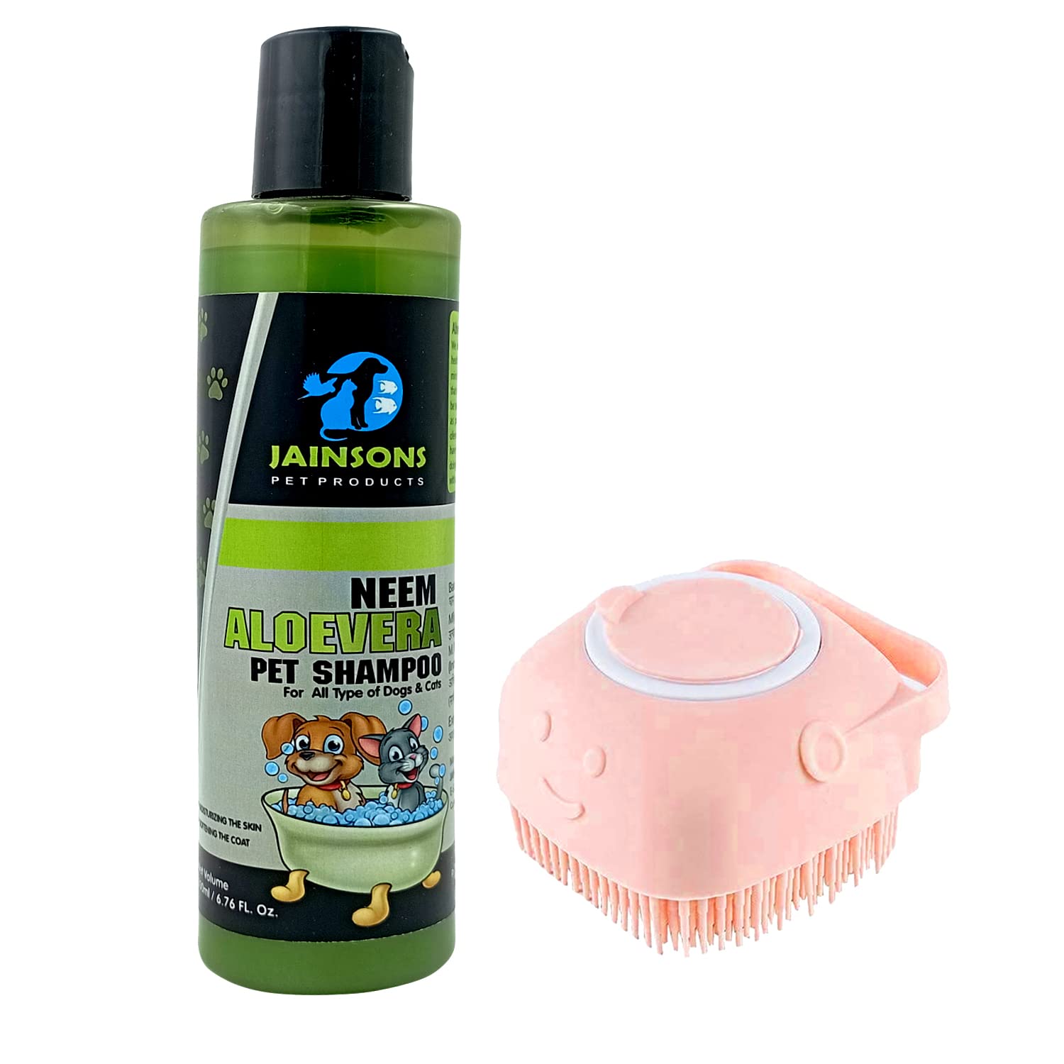 Jainsons Pet Products Silicone Bathing Brush With Shampoo Dispenser-Bath Shower Soft Grooming Brush for Pet Dogs and Cats Brush with Shampoo (NEEM ALOEVERA 200ML & SOFT BRUSH) (B0B38PK6WT) Amazon Price History, Amazon Price Tracker