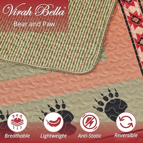 Virah-Bella-Quilt-Collection-Bear-Paw-Printed-Bedding-Set-3-Piece-King-Reversible-Quilt-with-2-Matching-Pillow-Shams Virah Bella Quilt Collection Bear Paw Printed Bedding Set 3 Piece King Reversible Quilt with 2 Matching Pillow Shams