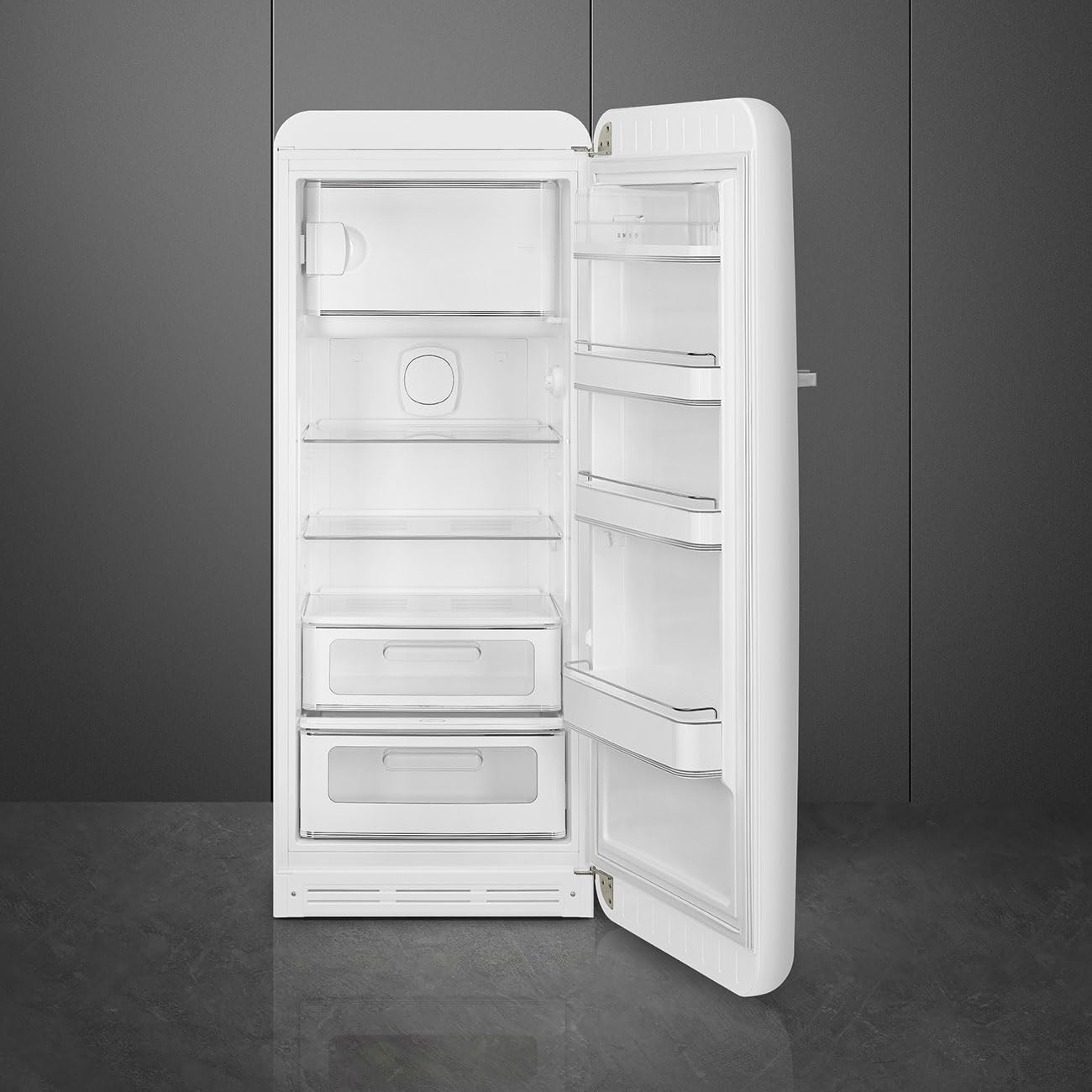 Smeg Fab28 50's Retro Style Top Freezer Refrigerator With 9.93 Cu Total Capacity, Multiflow Cooling System, Adjustable Glass Shelves 24-Inches, Italian Flag Right Hand Hinge, Fab28urdit3 Made In Italy on Fridge.com - View 2