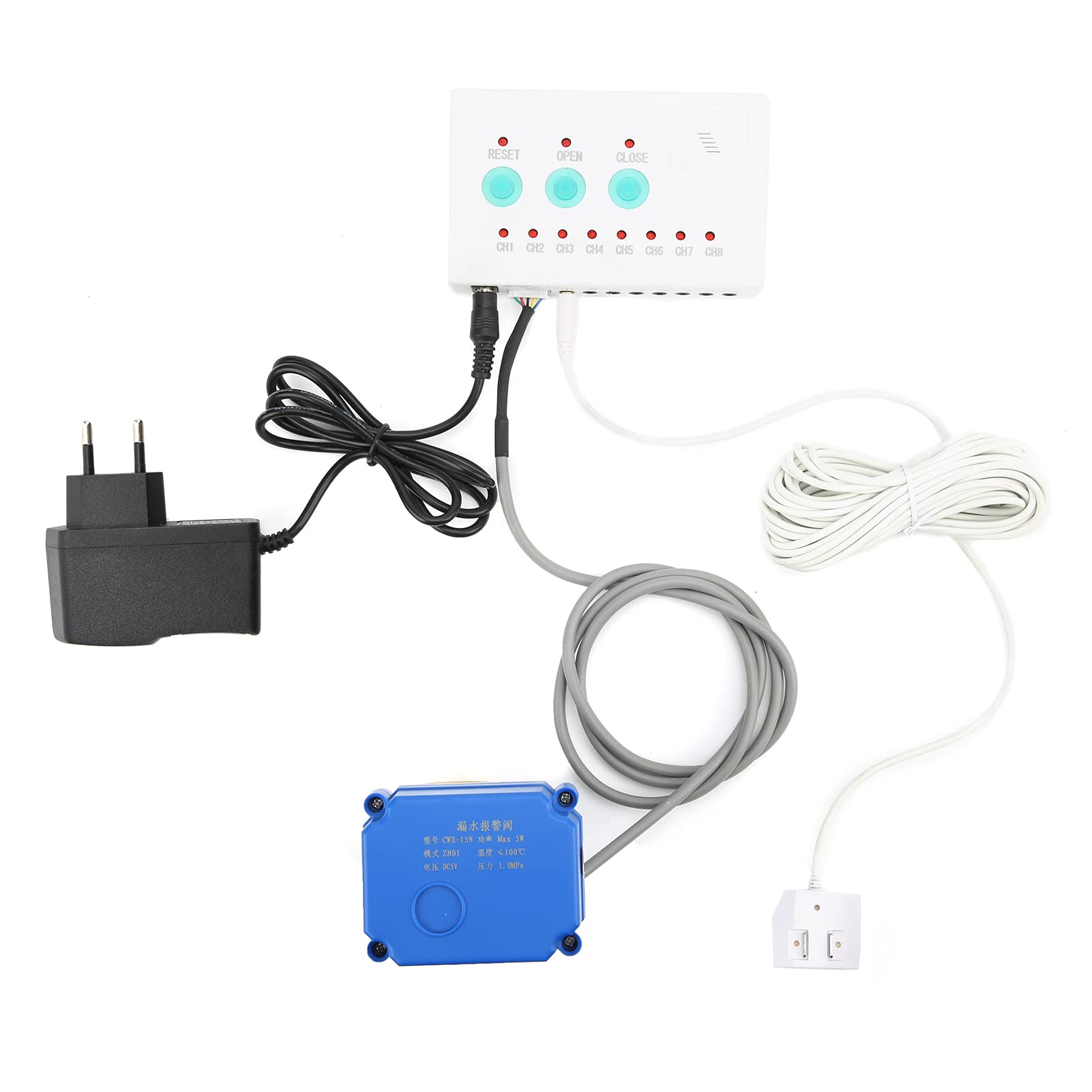 Sensor Detector de Alarma de Fugas de Agua, Sensor de Fugas de Agua con Válvula de Cierre DN25, Detección de Fugas de Alerta de Inundación con Indicador LED de Válvula de