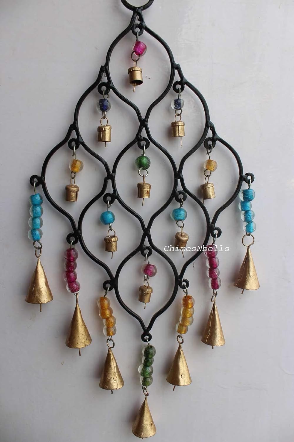 Iron Drop Windchime Bells Bead Recycled Metal Rustic Wall Decor Indoor Outdoor