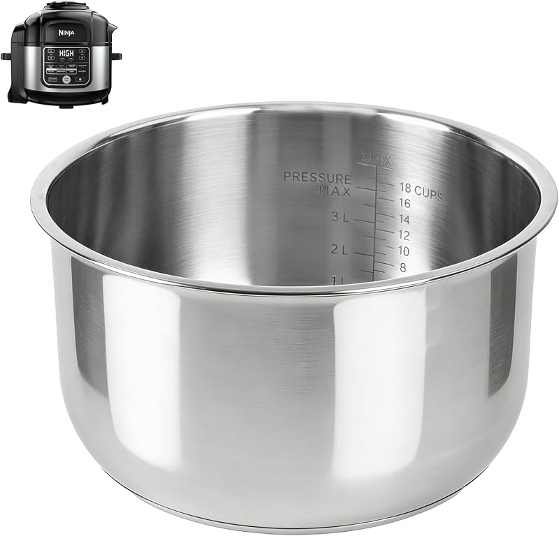 304 Steel Inner Pot for Ninja Foodi 6.5Qt OL501,Dishwasher Safe | Food-Grade, Nonstick Insert, No Chemical Coatings. Even Heating Distribution, Dishwasher Safe. 10.5"D X 5.5"H