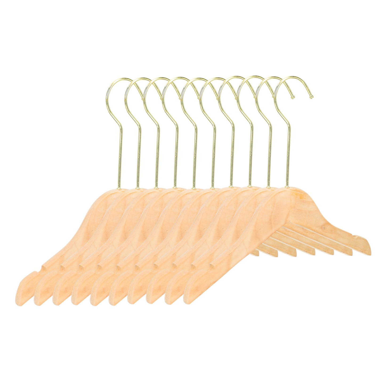 SOLUSTRE 10 Perchas Infantiles de Madera para Ropa de Ñiño y Niños, Paquete Seguro de 10 Unidades Gancho Dorado, Adecuado para Organizar en Tiendas y Hogares