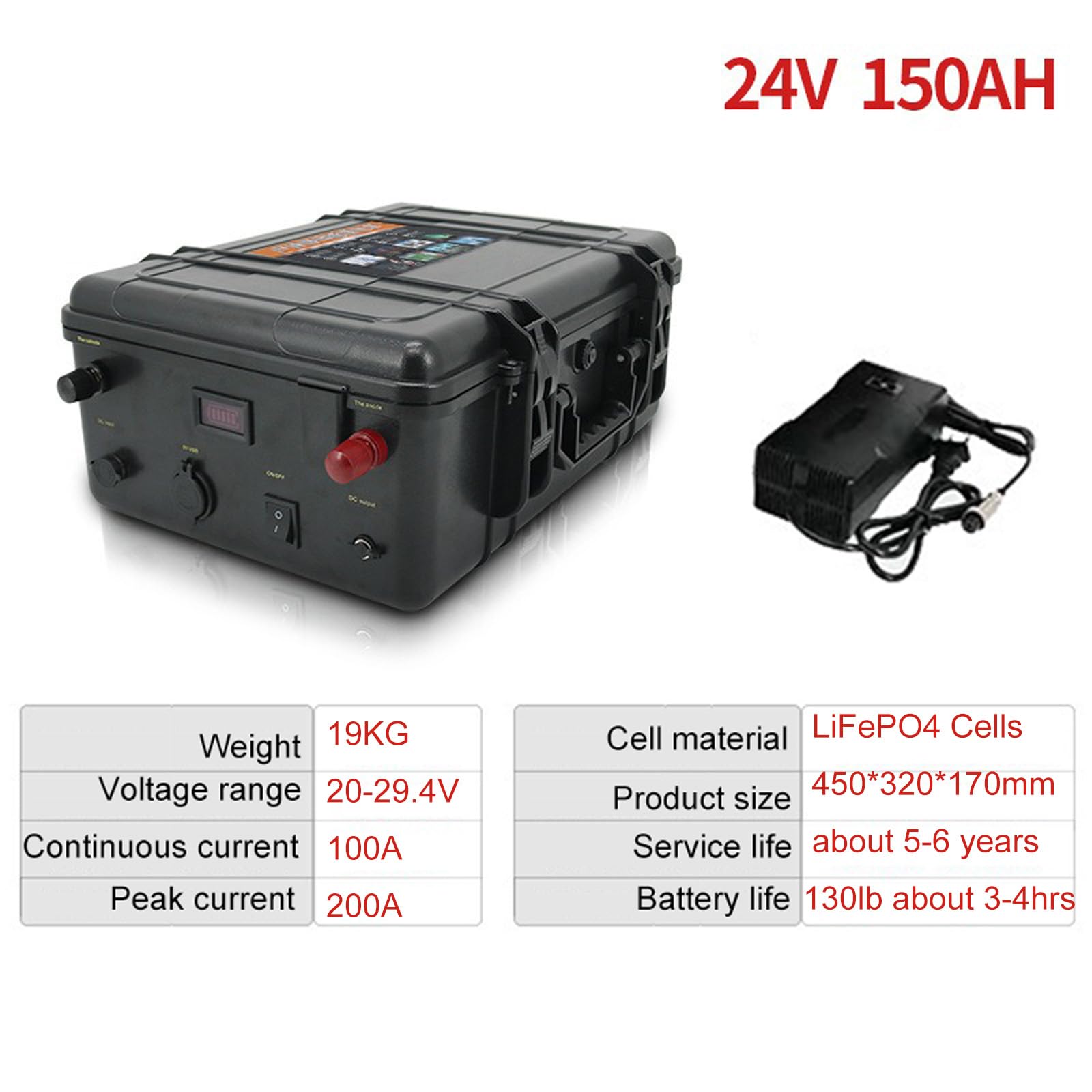 24V 150Ah 200Ah LiFePO4 Bateria 100A BMS Akumulator litowy wielokrotnego ładowania do 3000 cykli 3,84kWh/5,12kWh dla łodzi motorowej do trolingu, pędnika, akumulatora,24v150ah
