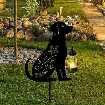 Bshine Dog Solar Light Outdoor Garden Decoration, Waterproof Metal Stake Black Outdoor Statue Lantern, Lawn Ornaments for Yard, Path, Patio, Sculpture Black Dog Gift Halloween Decor Housewarming Gift