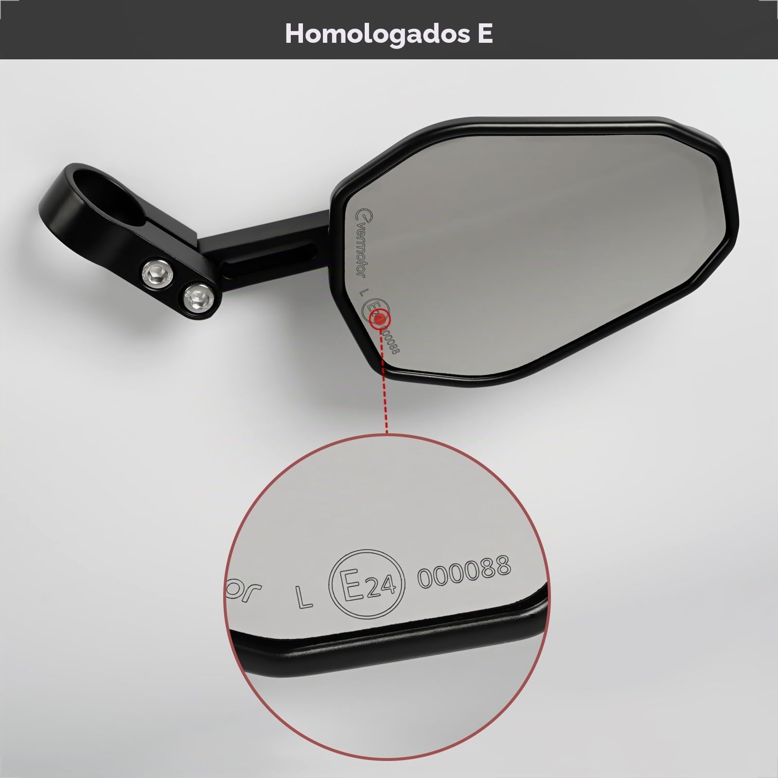 evermotor espejo retrovisor de moto homologado E, giratorio 360°, espejo de extremo de manillar para manillares de 22mm y 25,4mm, universal, negro
