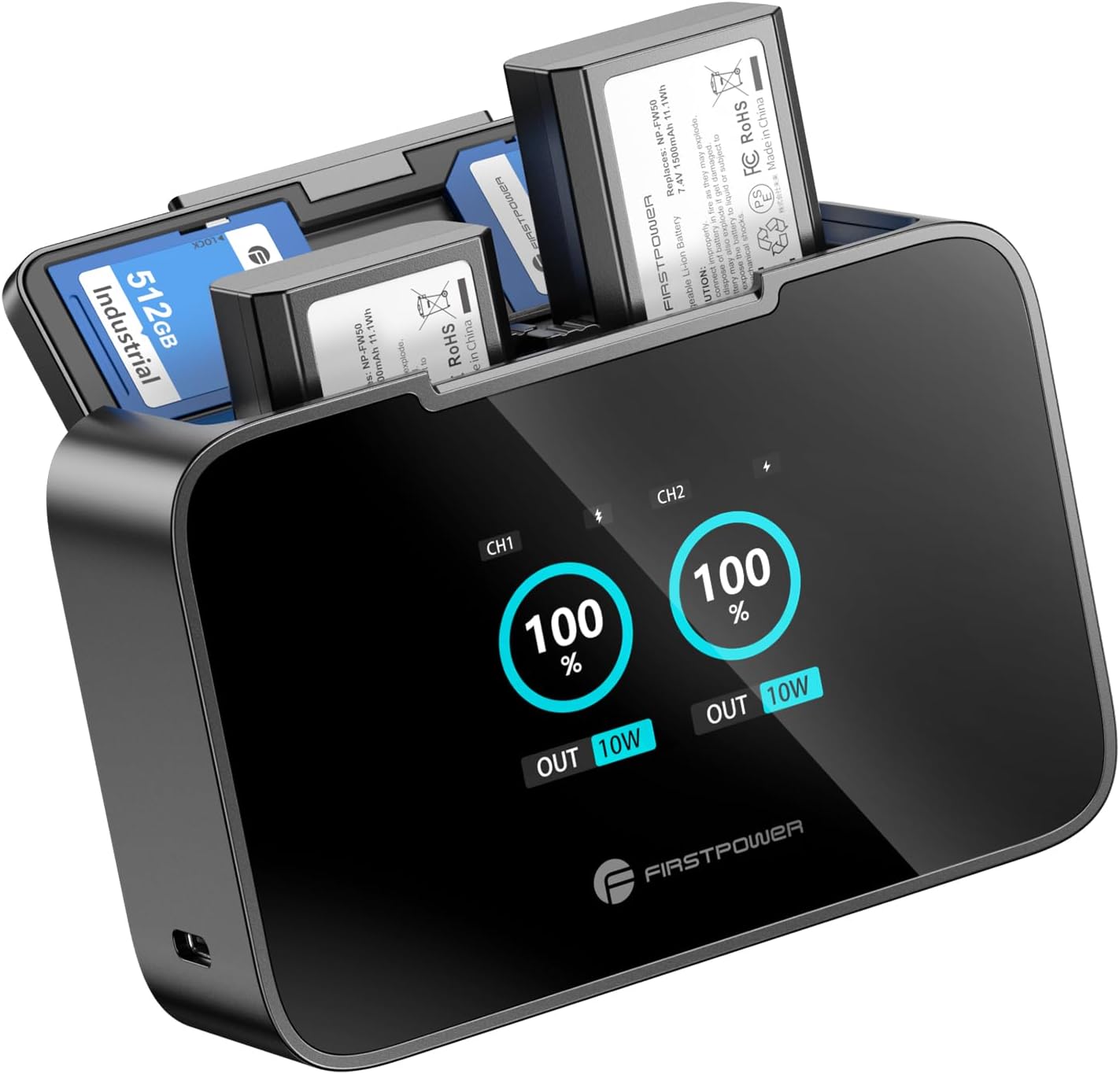 FirstPower NP-FW50 Battery 2-Pack and 20W Fast Dual LCD Charger for Sony ZV-E10, Alpha A6400 A6000 A6300 A6500 A5100 A5000, A7 II, A7, A7S II, A7S, A7R II, A7R, RX10 II III IV Camera