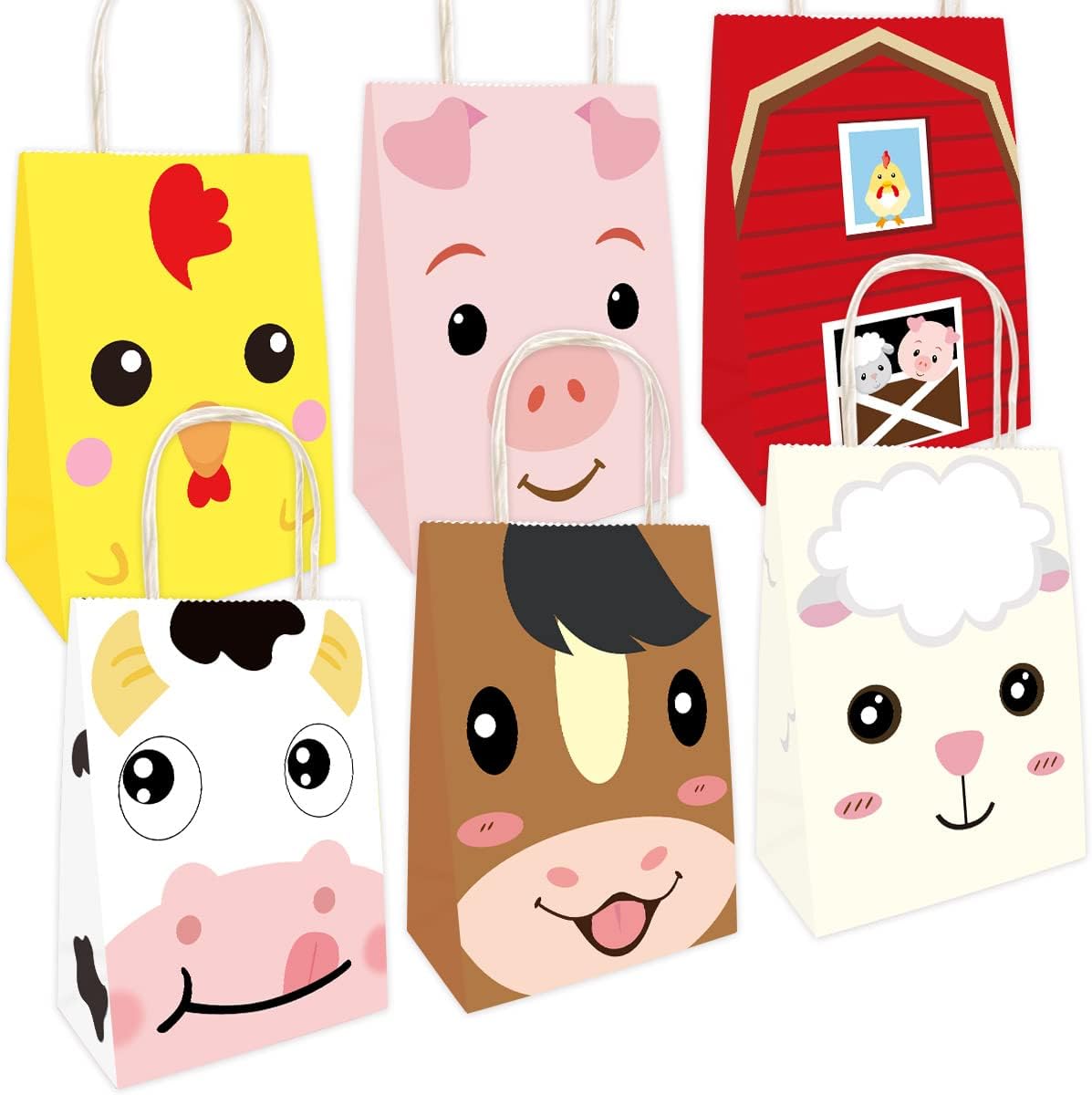 Fancy Land Farm Animal Party Favor Bags Barnyard Goodie Treat Candy Bag with Handles for Birthday Gift Wrapping Supplies 18Pcs