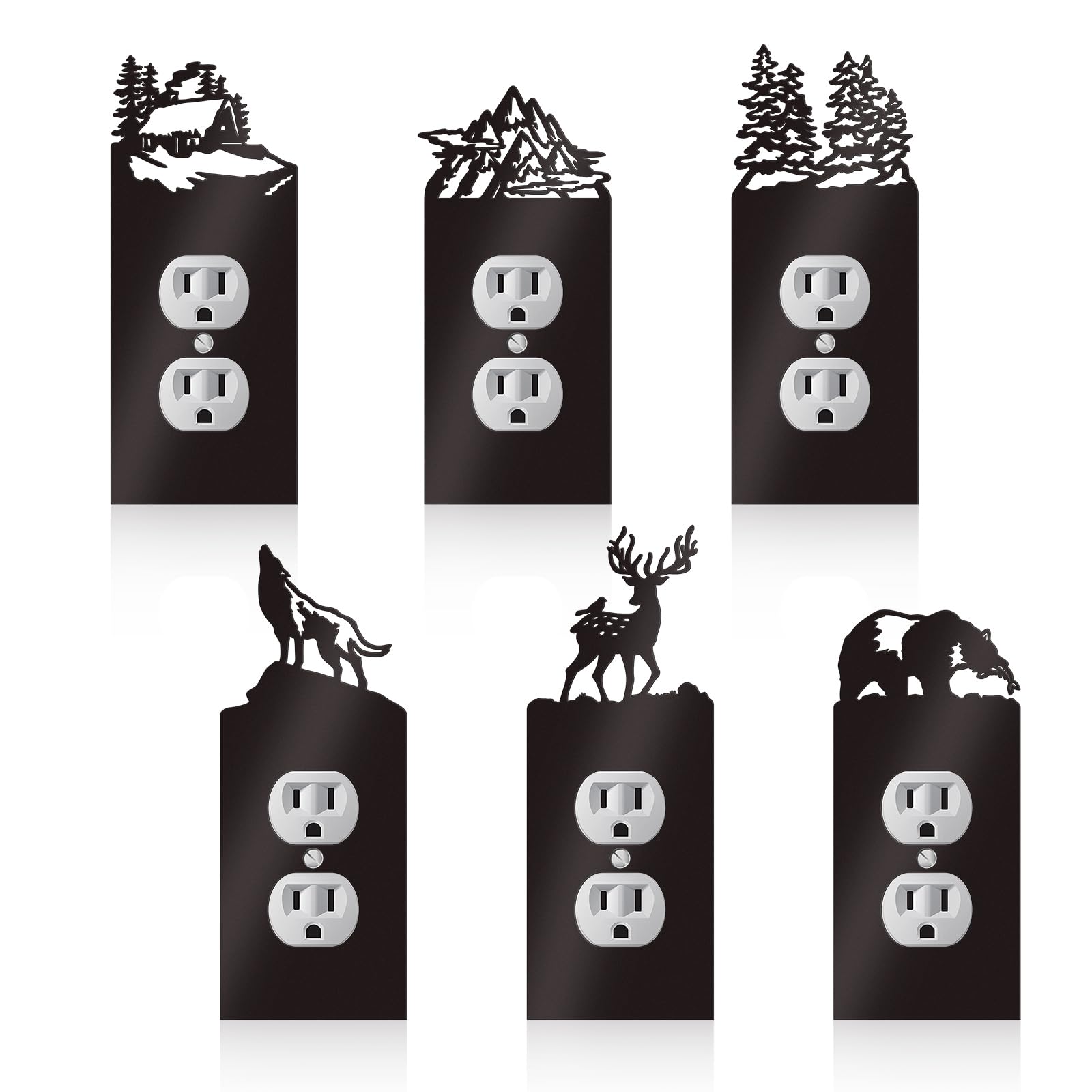 KOYILTD 6 Pcs Metal Animal Light Switch Cover Plate Mountain Forest Outlet Covers Decorative Plate Black Rustic Cabin Decor for Outlet Switch Cute